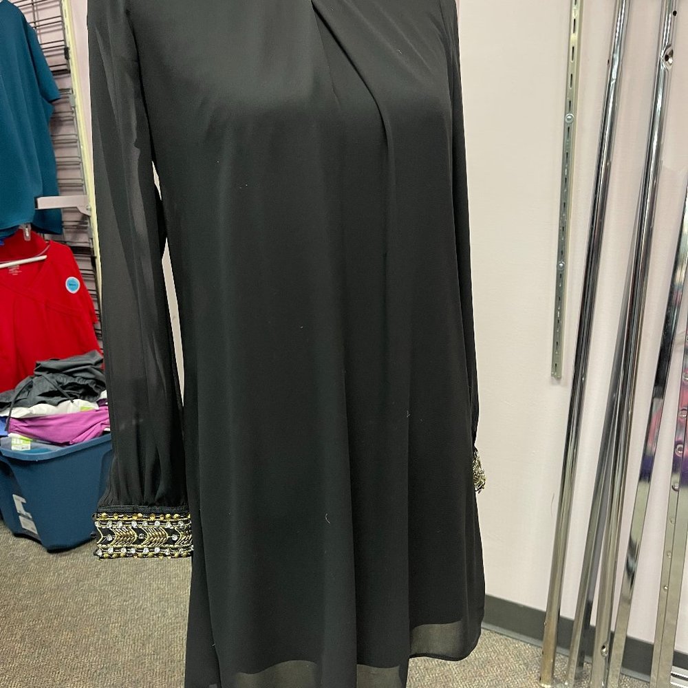 Small Black Midi Dress with Beaded Cuff